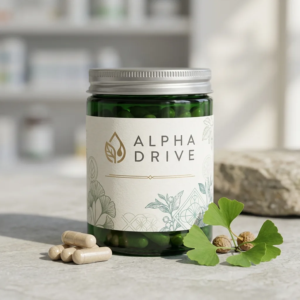 Alpha Drive 60 kapslar - vit burk med blå hexagonal design